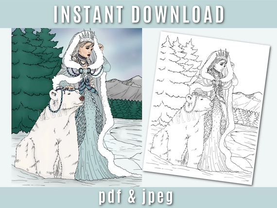 Snow queen coloring page coloring sheets fantasy coloring page instant download portrait coloring adult coloring book