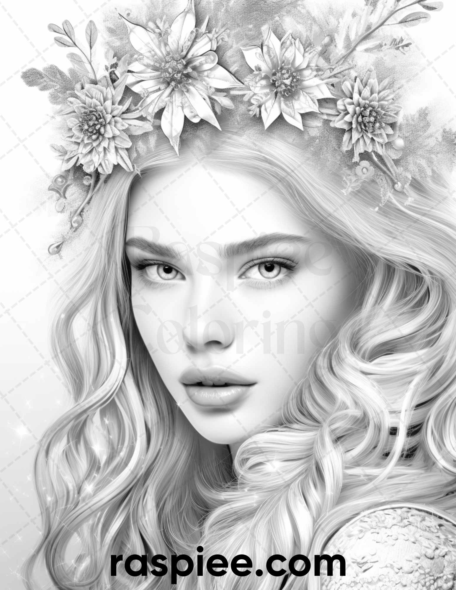 Winter queens portrait grayscale coloring pages printable for adult â coloring