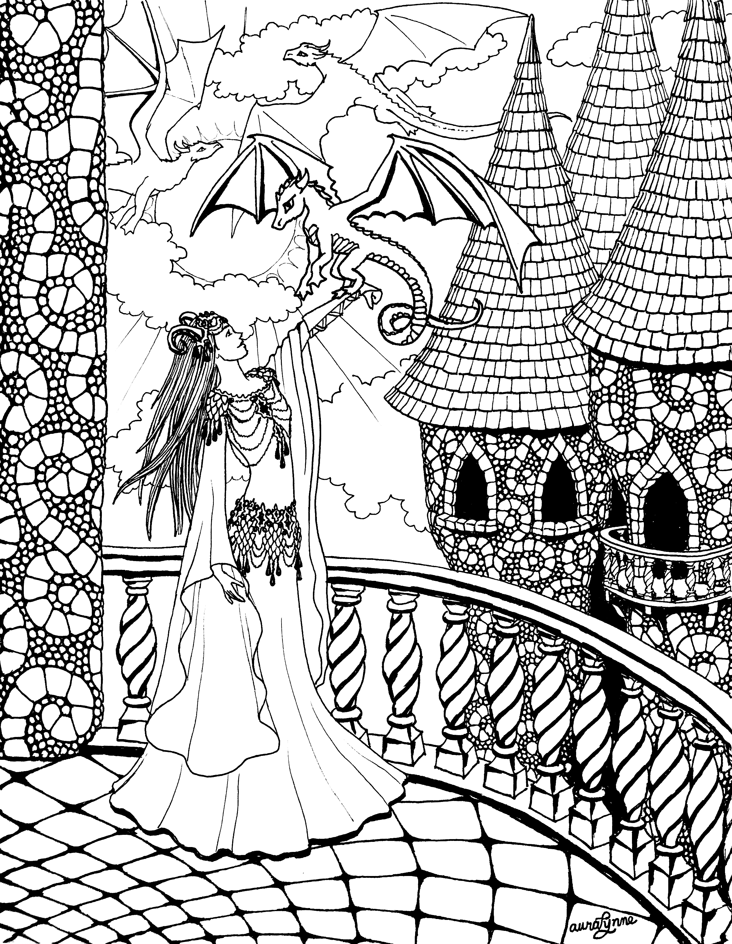 Dragon queen adult coloring page â