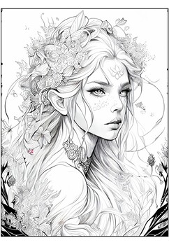 Elven queen coloring pages by art coloring book tpt