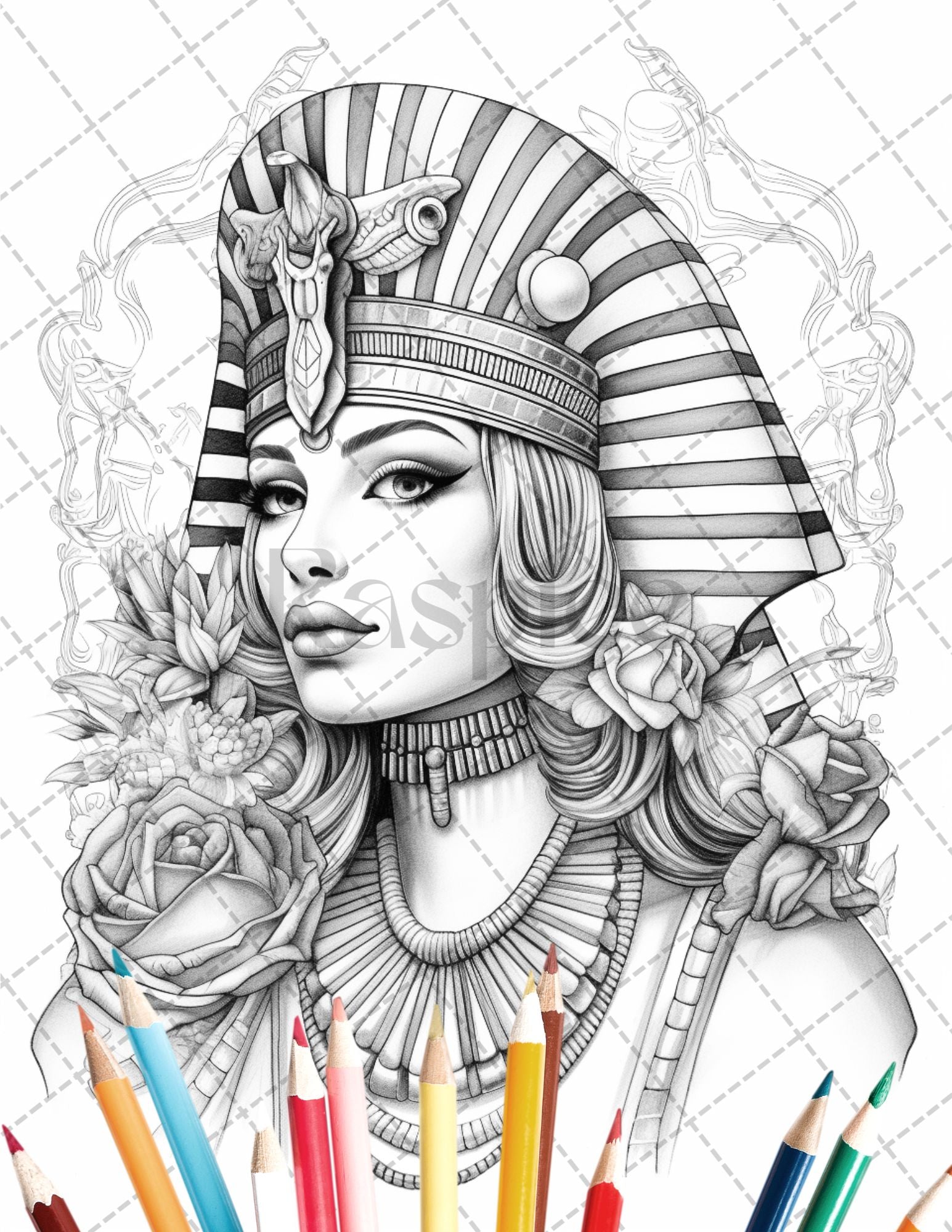 Ancient egyptian queens coloring book printable for adults graysca â coloring