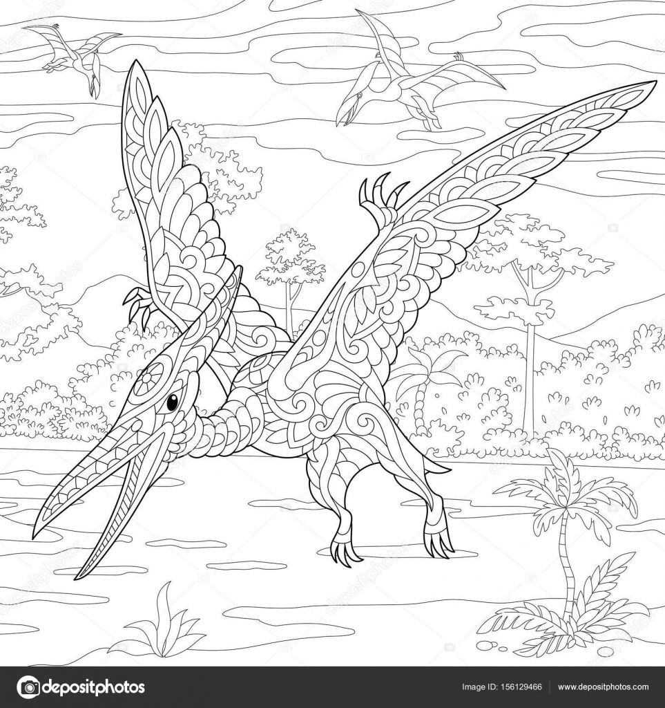 Zentangle pterodactyl dinosaur stock vector by sybirko