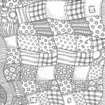 Quilt blanket background adult coloring book page stock illustration