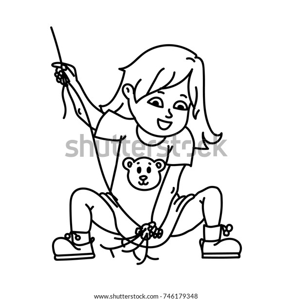 Coloring page girl sewing quilt by stock vector royalty free