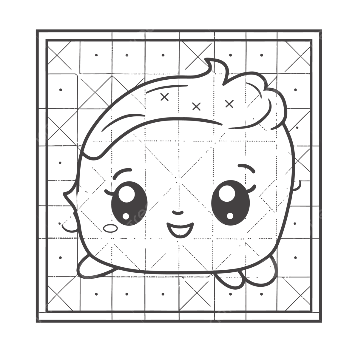 Square with a cute cartoon head coloring page outline sketch drawing vector quilt drawing quilt outline quilt sketch png and vector with transparent background for free download