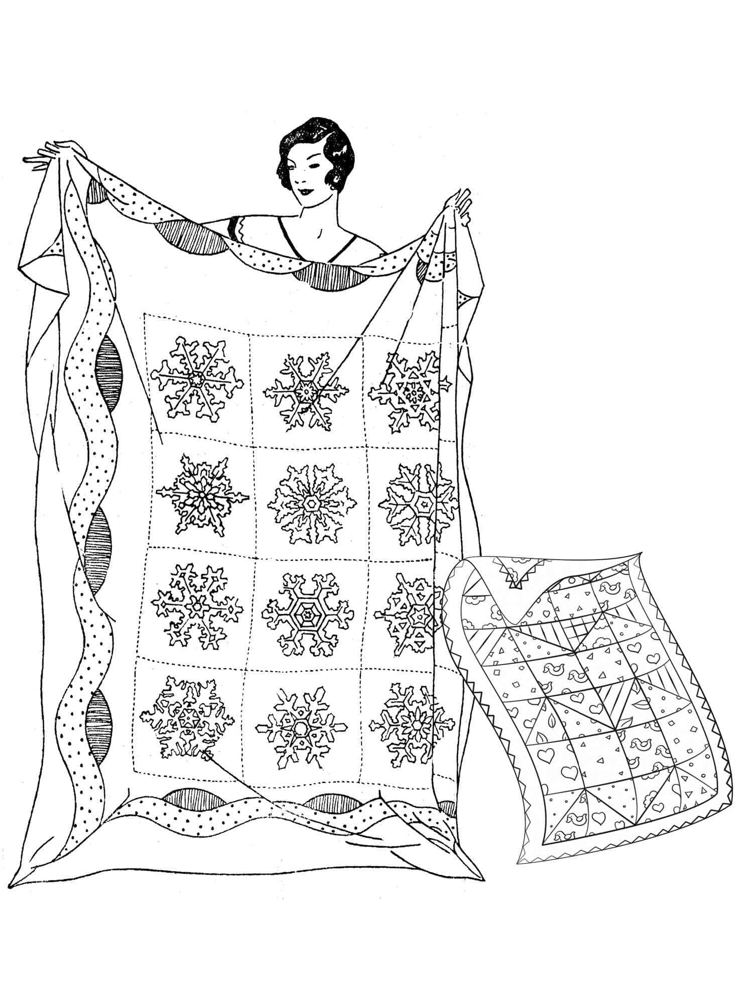 Woman and quilt coloring page