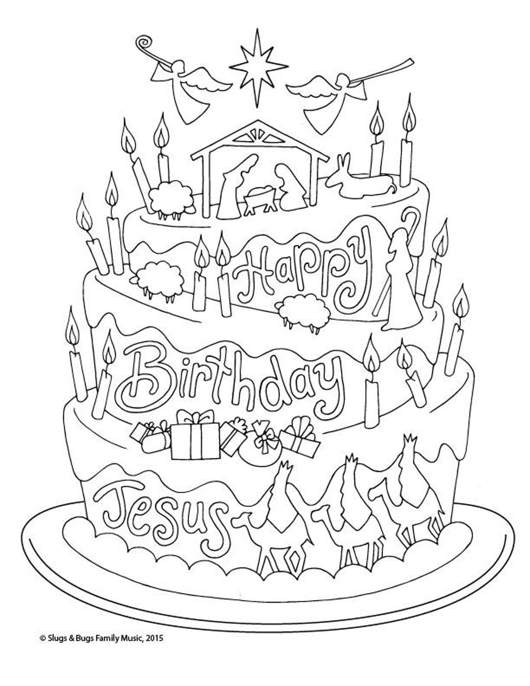 Happy birthday jesus christmas coloring page kids holiday slugs and bugs printable download pdf