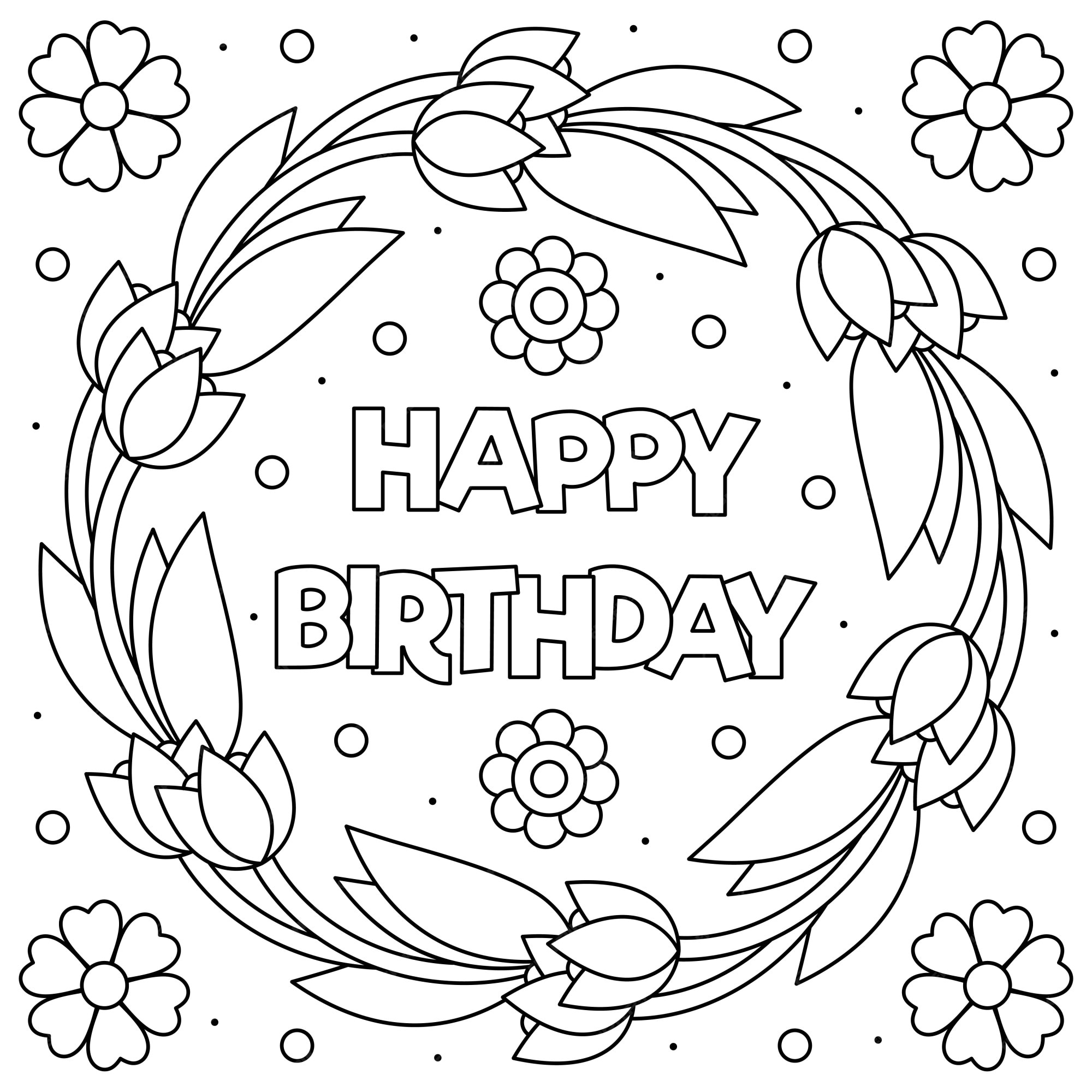 Premium vector happy birthday coloring page