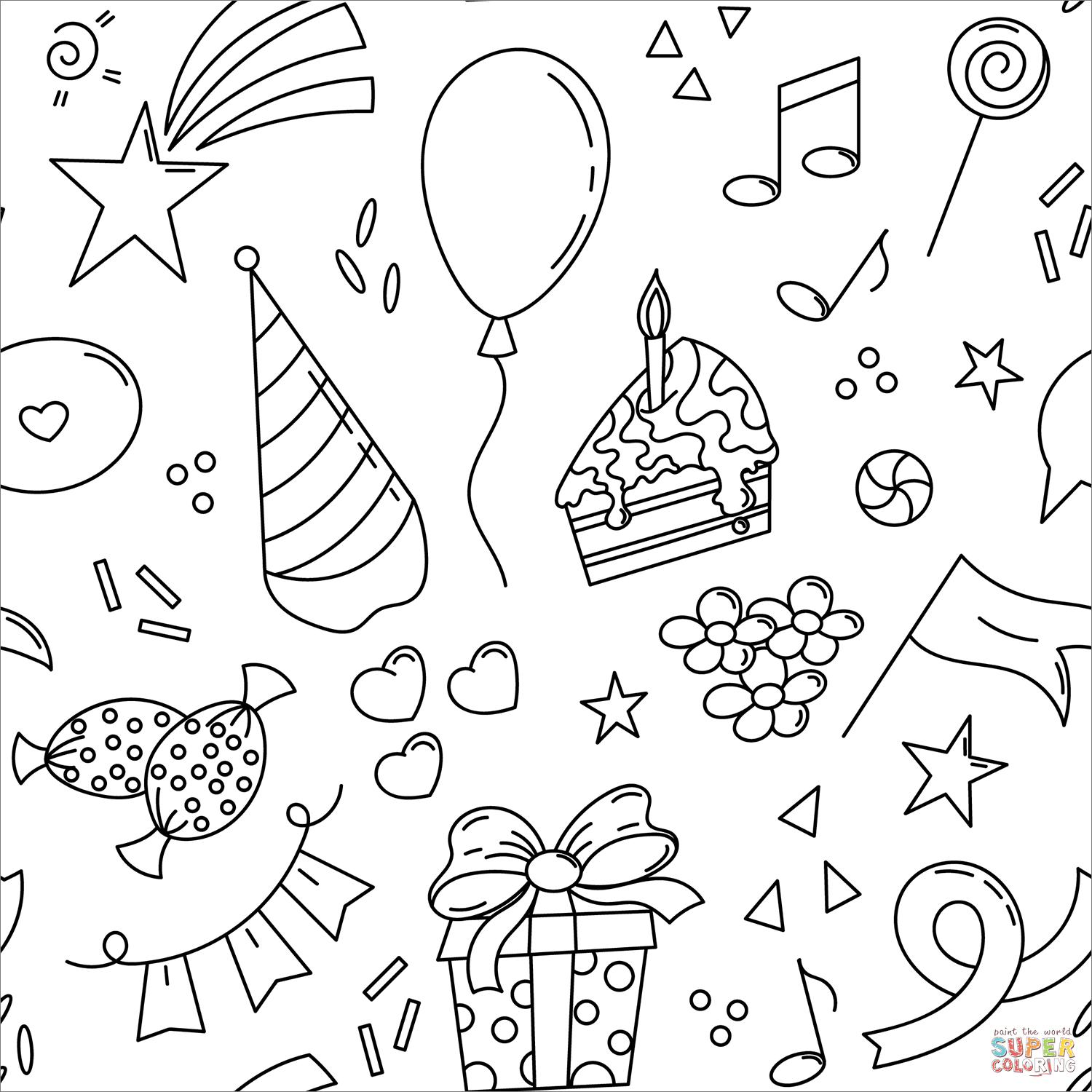 Birthday pattern coloring page free printable coloring pages