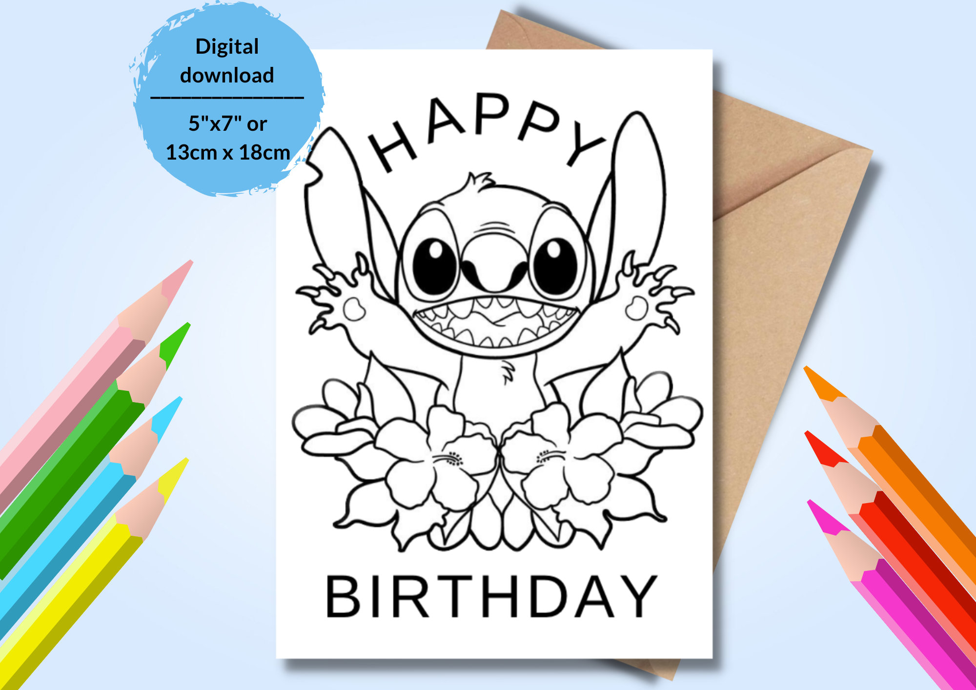 Lila and stitch printable coloring birthday card coloring birthday greeting with stitch printable coloring happy birthday card for kids