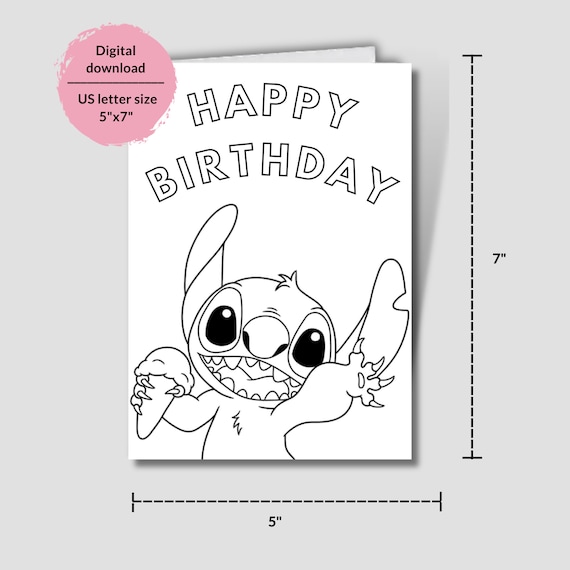 Lilo and stitch printable coloring birthday card coloring birthday greeting with stitch printable coloring happy birthday card for kids download now