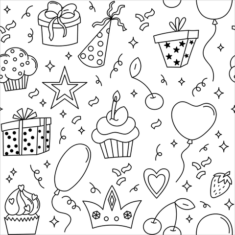 Birthday pattern coloring page free printable coloring pages