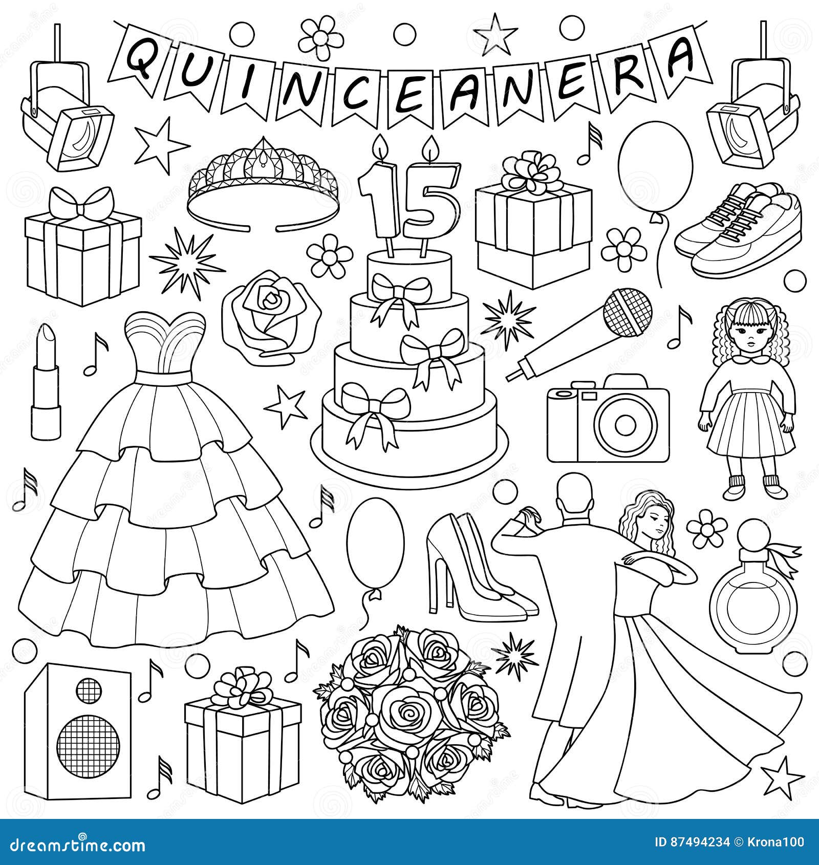 Quinceanera doodle set stock vector illustration of object