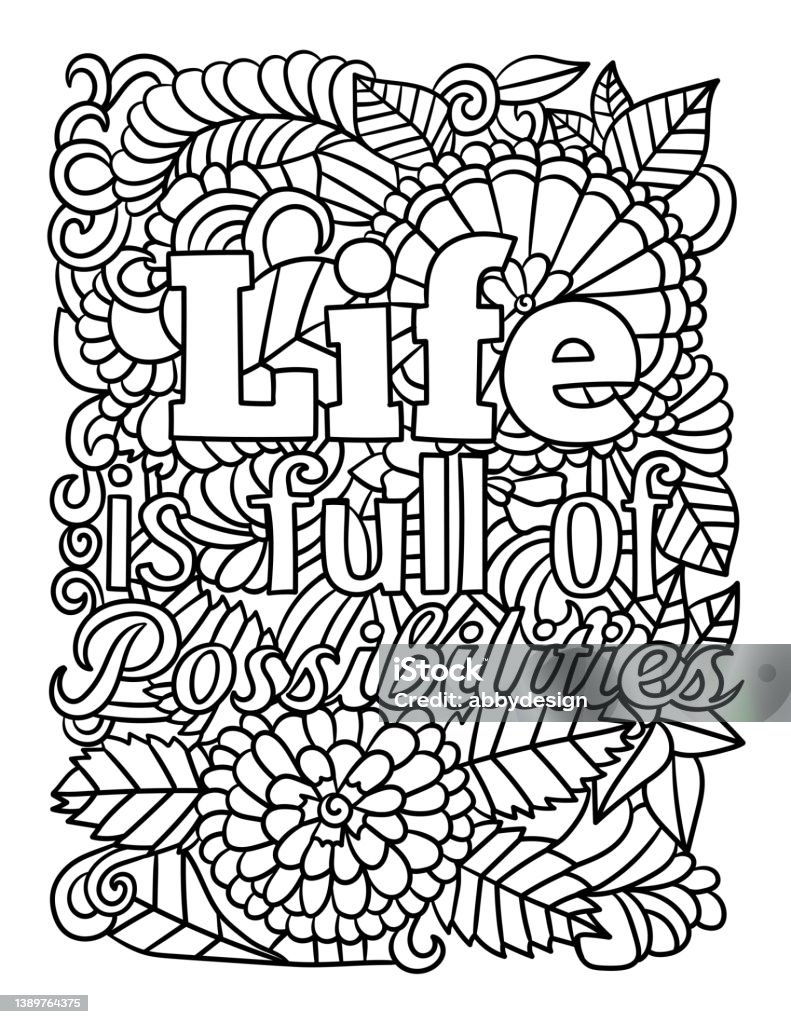 Possibilities motivational quote coloring page stock illustration