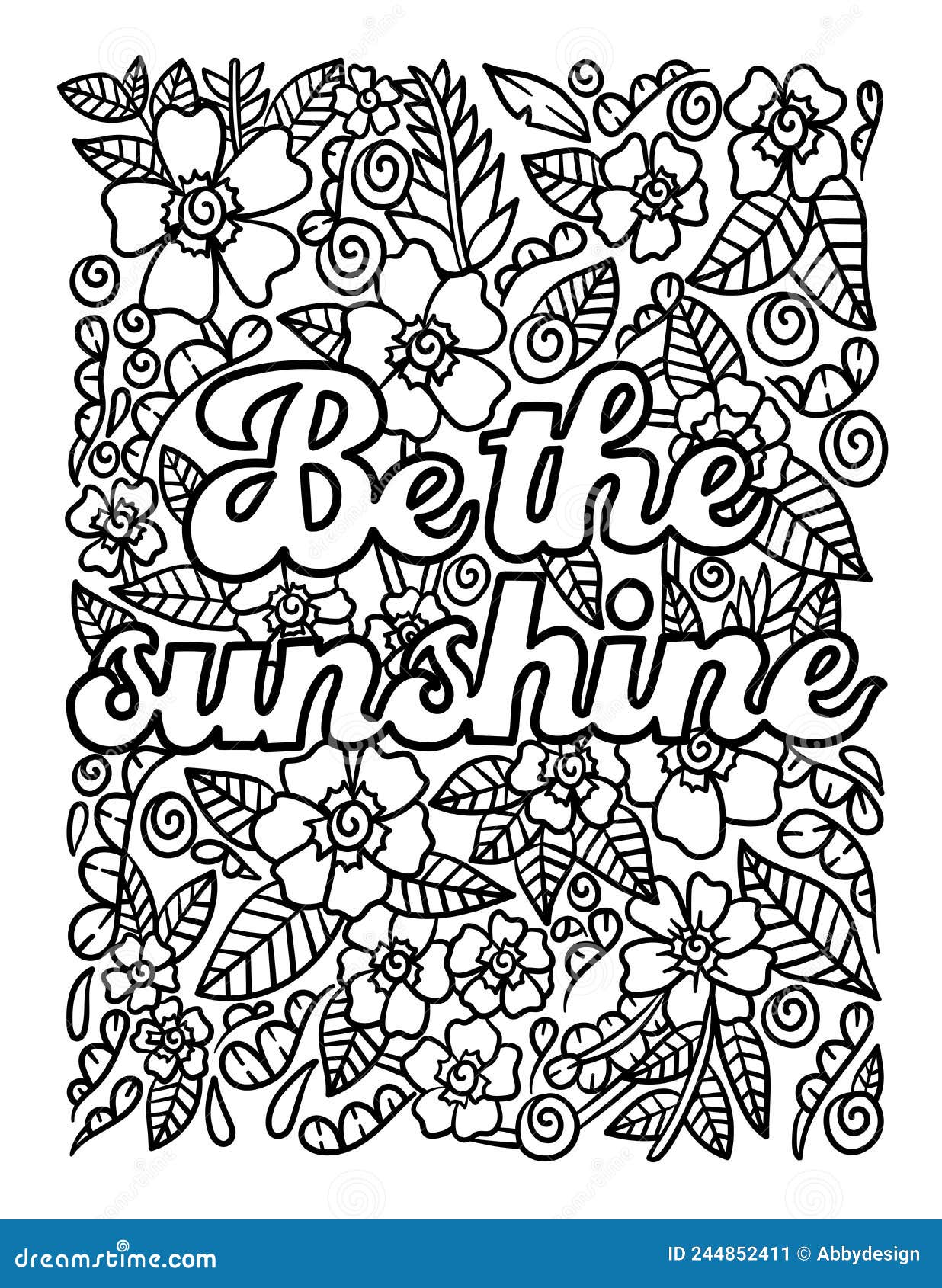 Be the sunshine motivational quote coloring page stock vector