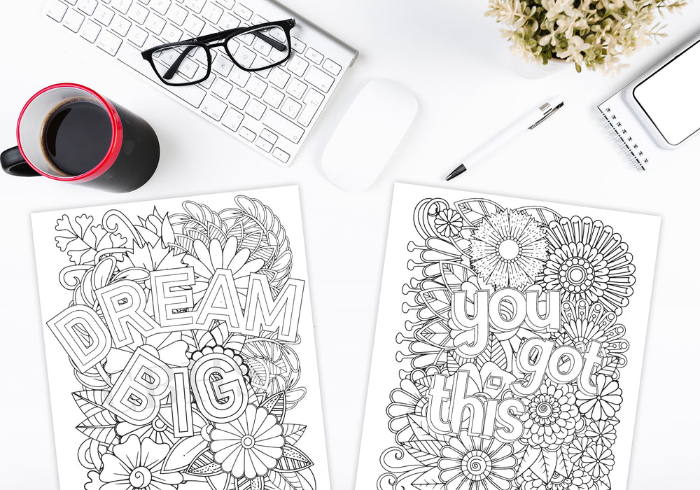 Pdf adult motivational quote floral pattern coloring pages