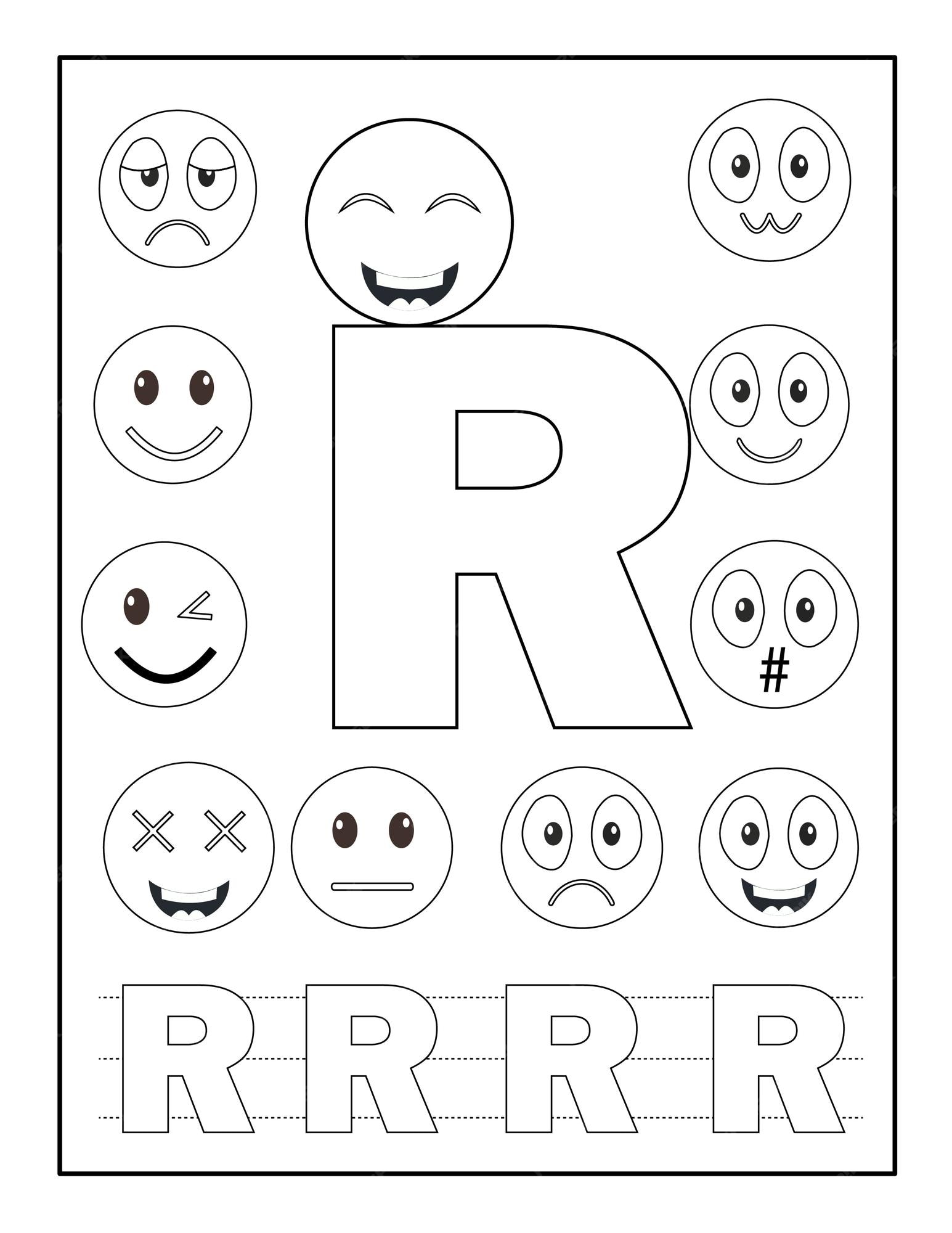 Premium vector alphabet coloring pages alphabet with cute emoji coloring pages emoji coloring pages