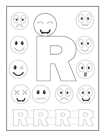 Premium vector alphabet coloring pages alphabet with cute emoji coloring pages emoji coloring pages