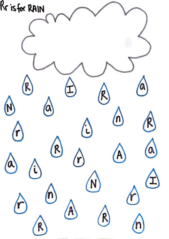 R is for rain letter r alphabet worksheet preschool homeschool toddlers