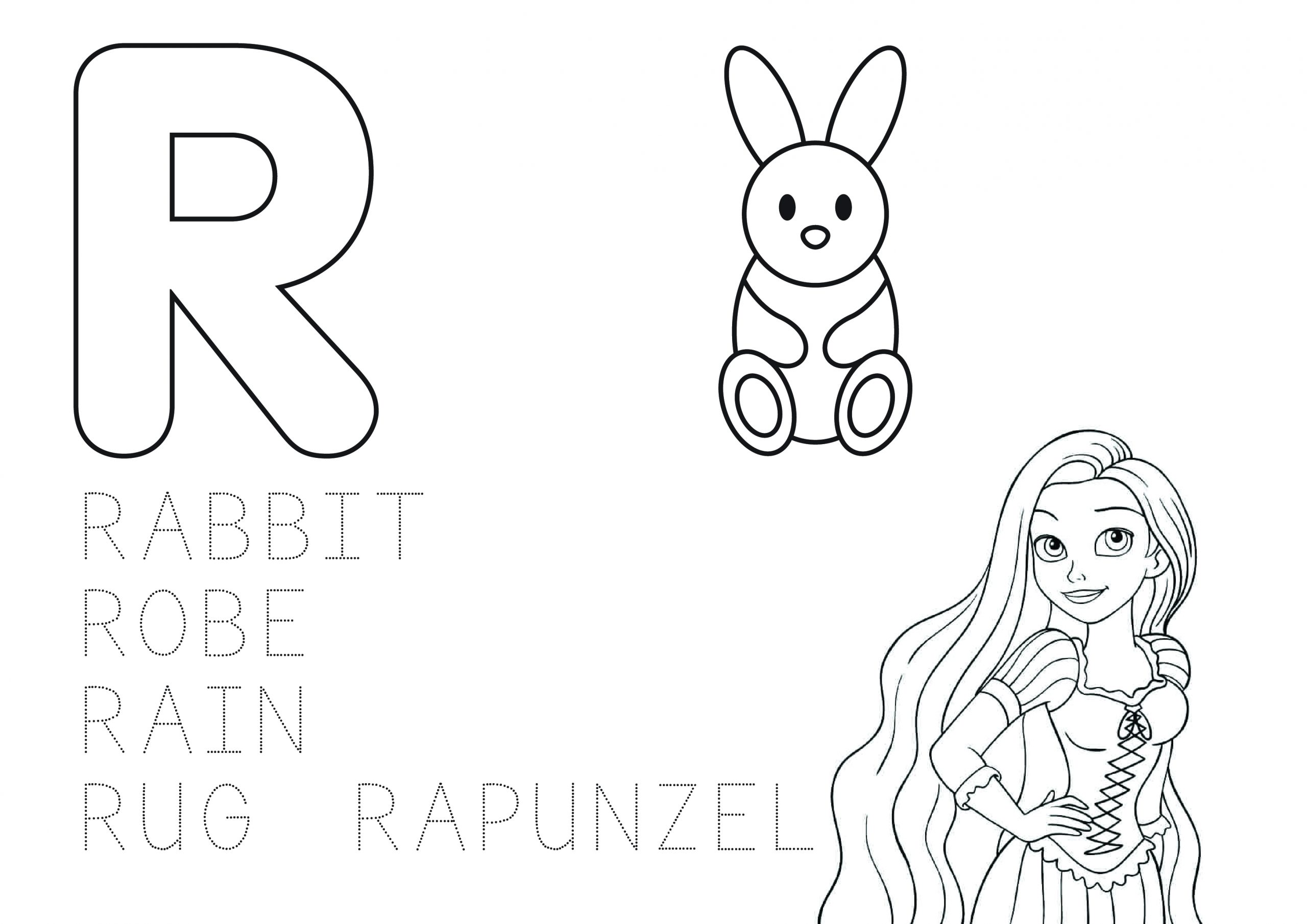 Learn the alphabet coloring page â letter r â educational printables â rapunzel