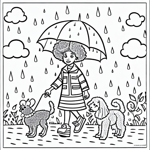 Coloring pages of afro toddler walking a poodle