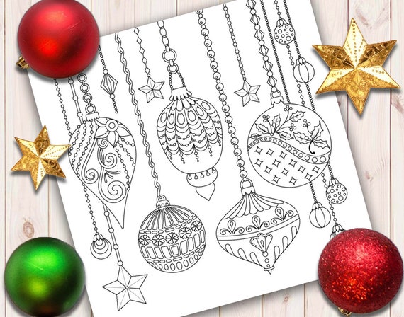 Christmas ornaments adult coloring page christmas coloring page printable coloring page digital download download now