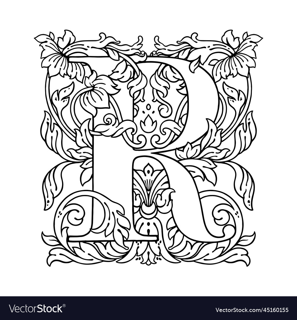 Letter r flower ornament monogram royalty free vector image