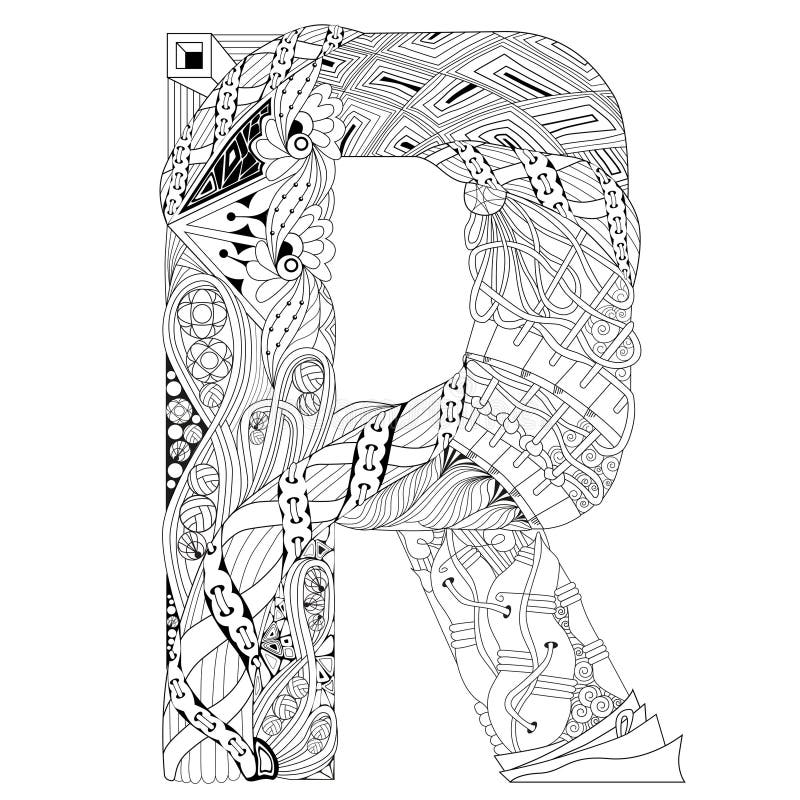 Letter r for coloring vector decorative zentangle object stock vector