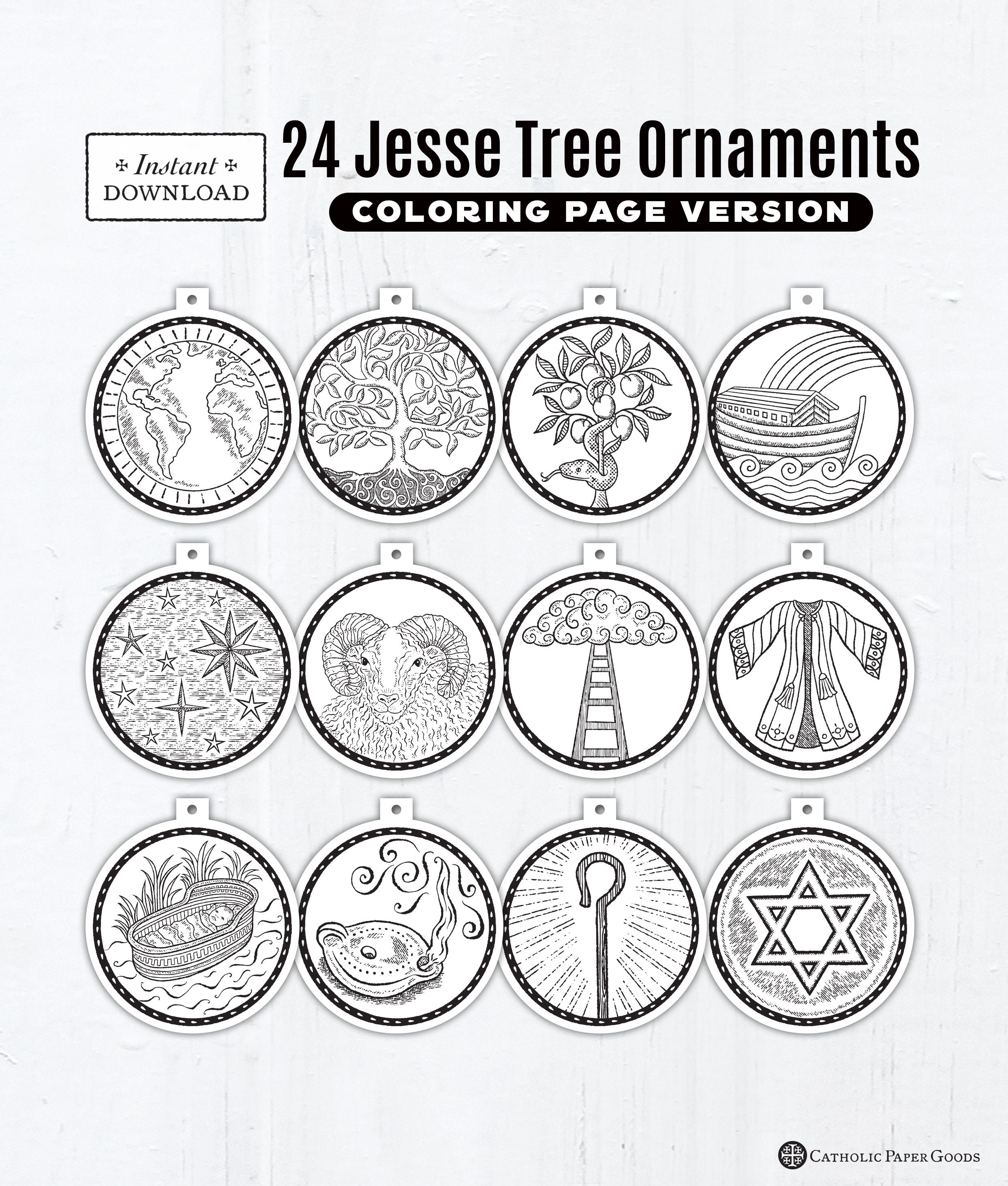 Jesse tree printable ornaments pdf coloring page ornaments catholic printable ornaments instant download advent decor jesse tree