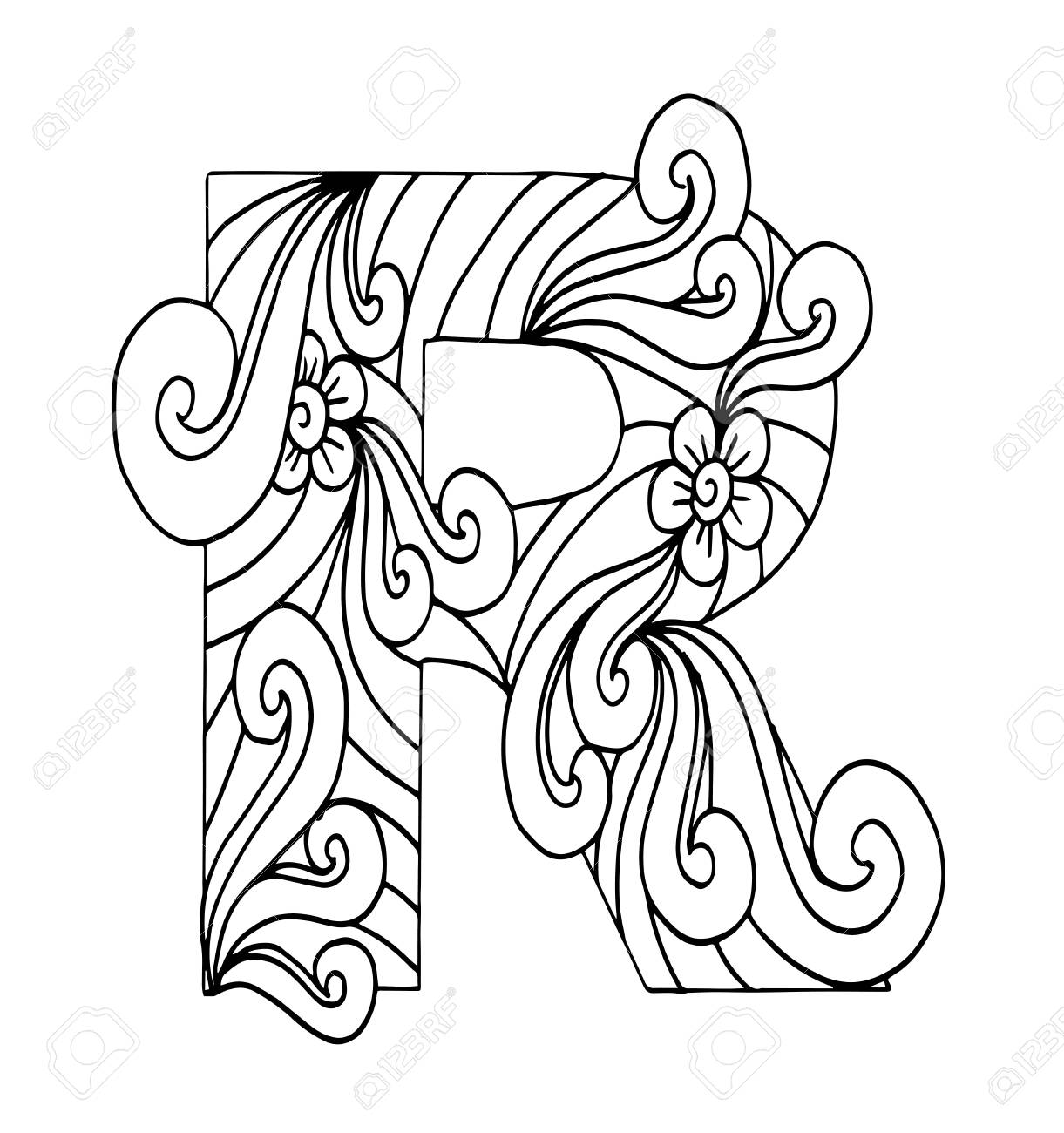 Zentangle stylized alphabet letter r in doodle style hand drawn sketch font vector illustration for coloring page makhendas or decoration royalty free svg cliparts vectors and stock illustration image