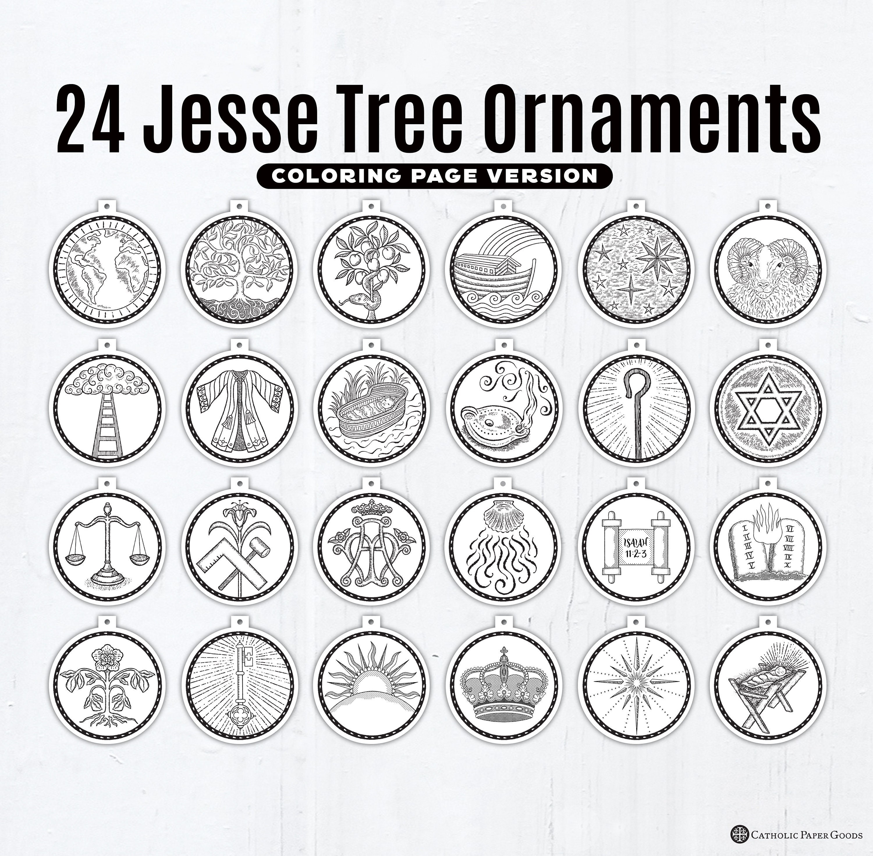 Jesse tree printable ornaments pdf coloring page ornaments catholic printable ornaments instant download advent decor jesse tree