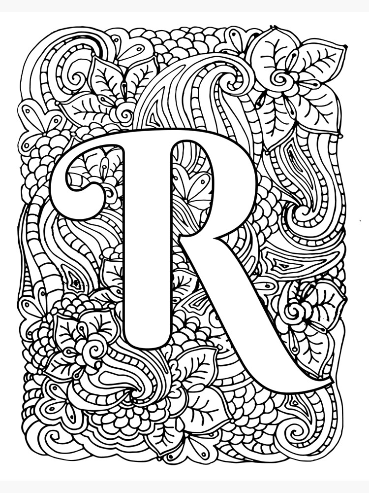 Adult coloring page monogram letter r art board print for sale by mamasweetea