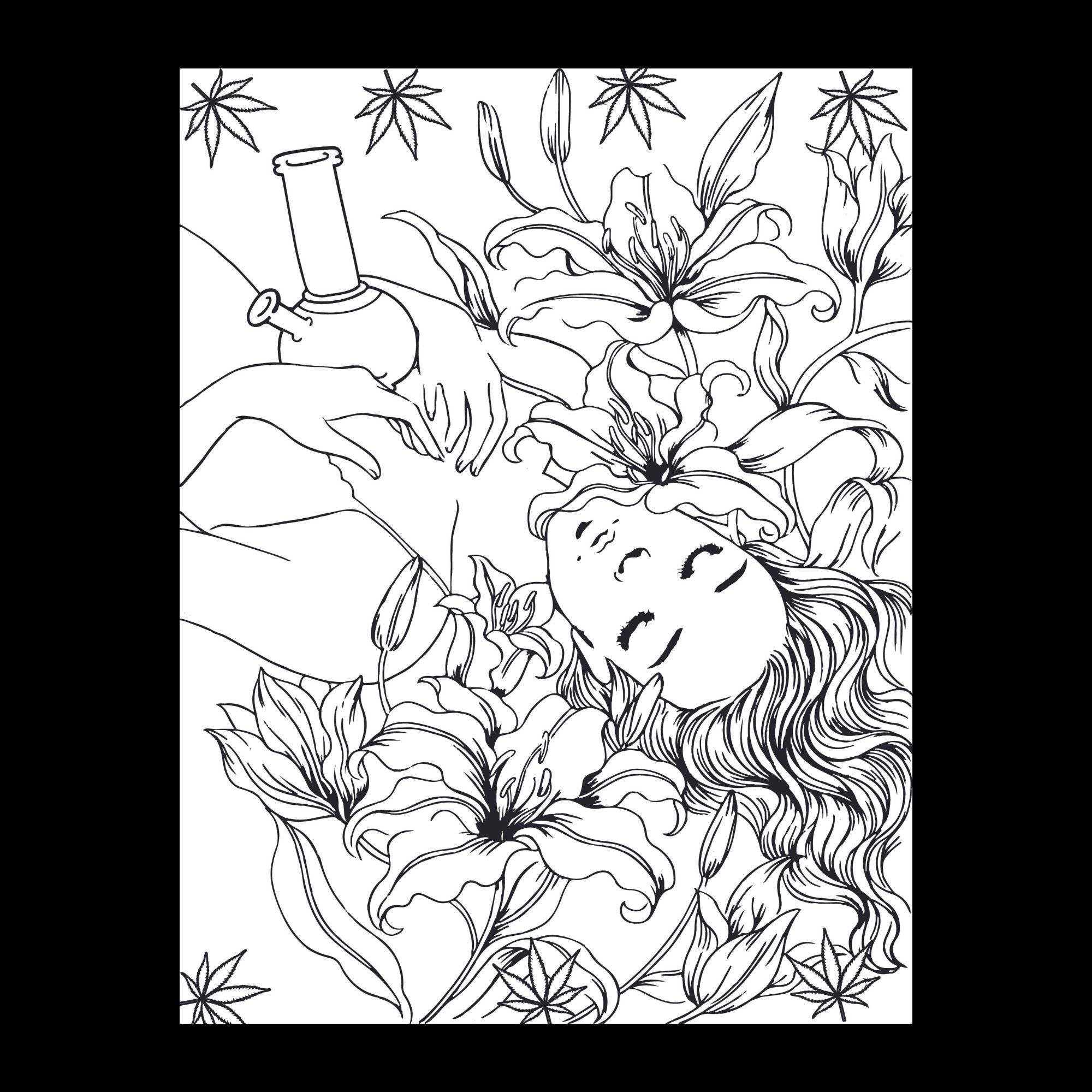 Women stoner coloring pages for adults instant download