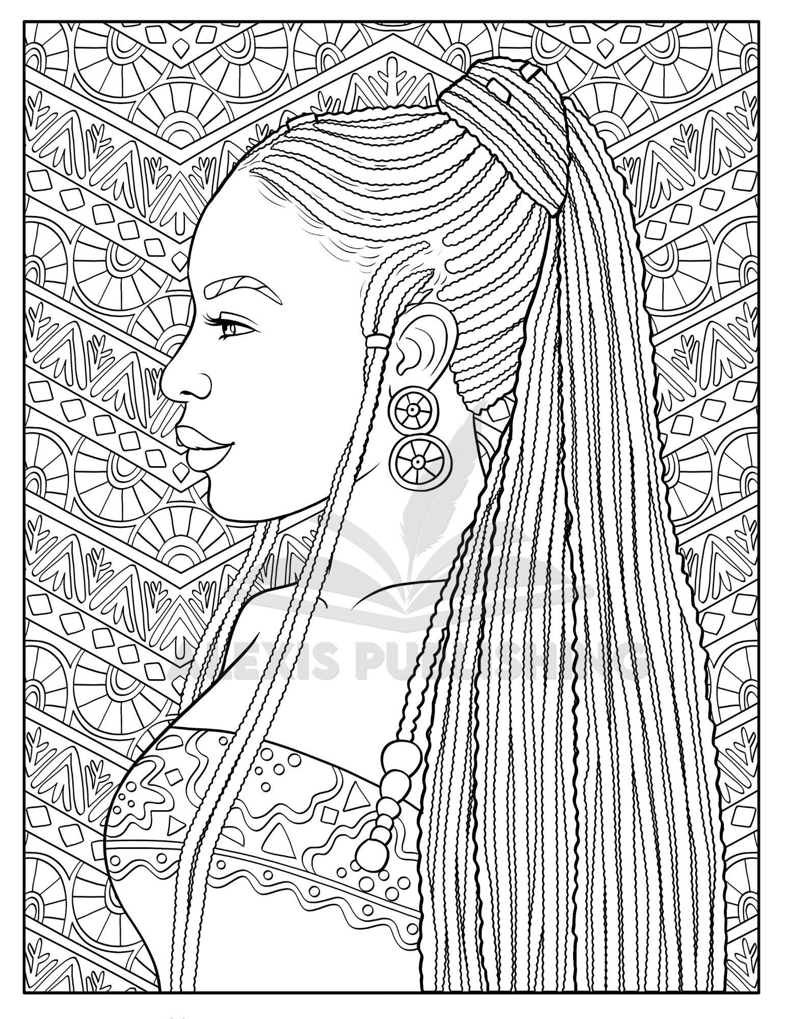 Adult coloring page instant download beautiful black woman printable