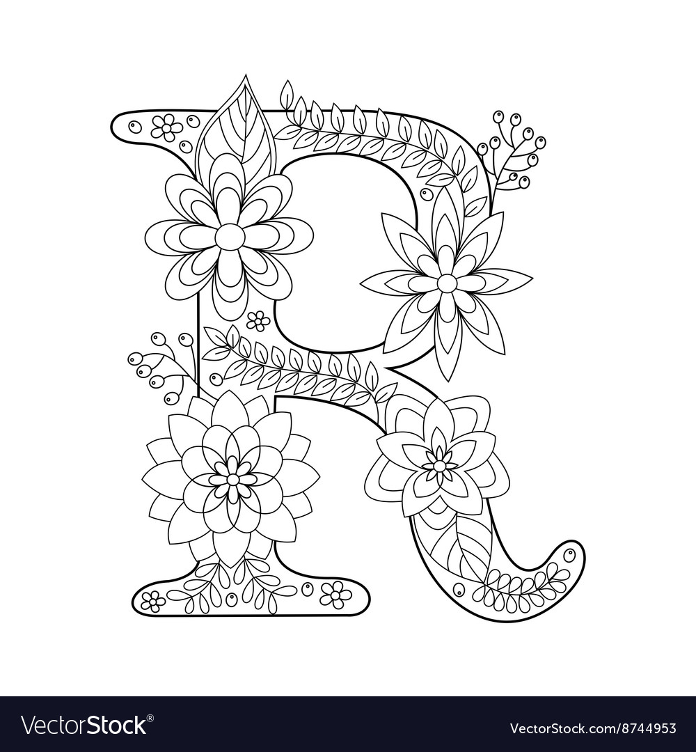 Letter r coloring book for adults royalty free vector image