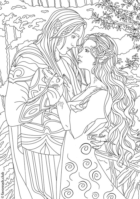 Fantasy romance printable adult coloring page from favoreads coloring book pages for adults and kids coloring sheets coloring designs