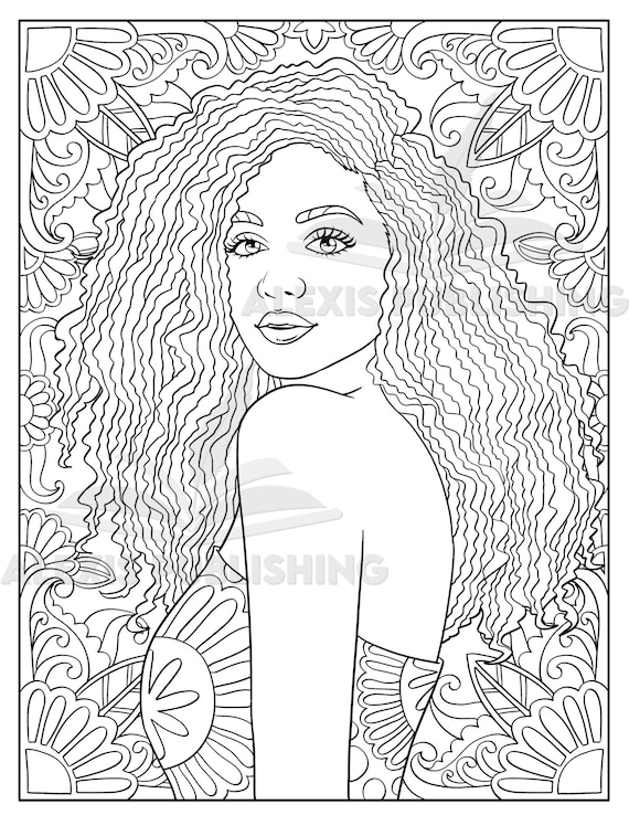 Printable adult coloring page beautiful black woman portrait download illustration printable jpg file