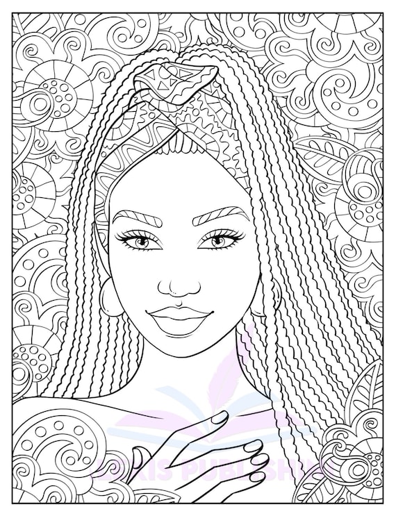 Adult coloring page instant download beautiful black women printable