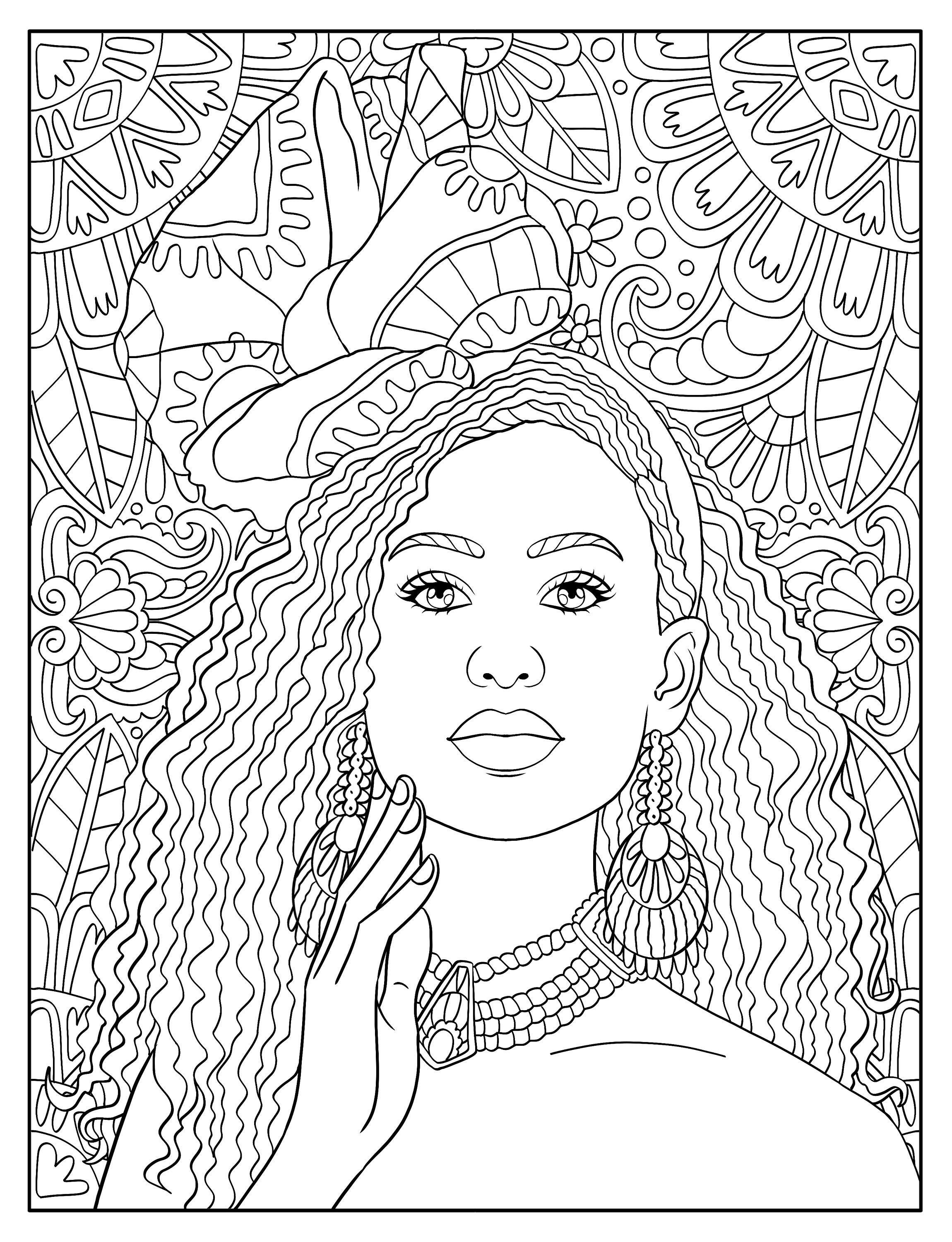 Adult coloring page instant download beautiful black woman printable