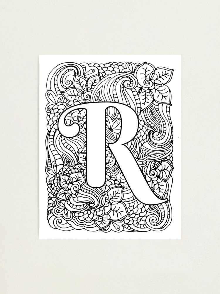 Adult coloring page monogram letter r photographic print for sale by mamasweetea