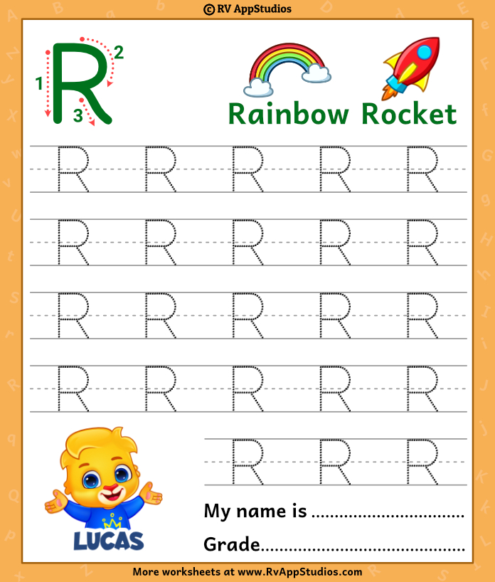 Capital letter r tracing worksheet trace uppercase letter r