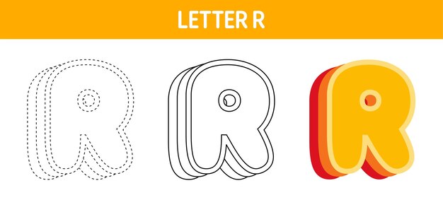 Premium vector letter r orange tracing and coloring worksheet for kids