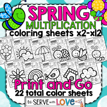 Multiplication coloring worksheet x tpt