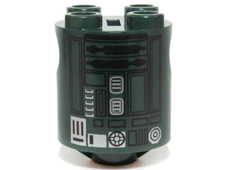 Brick round x x robot body with black lines and silver pattern festive astromech droid r