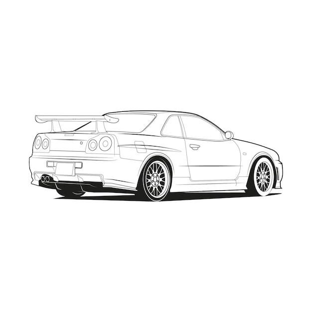 Premium vector car outline line art coloring page