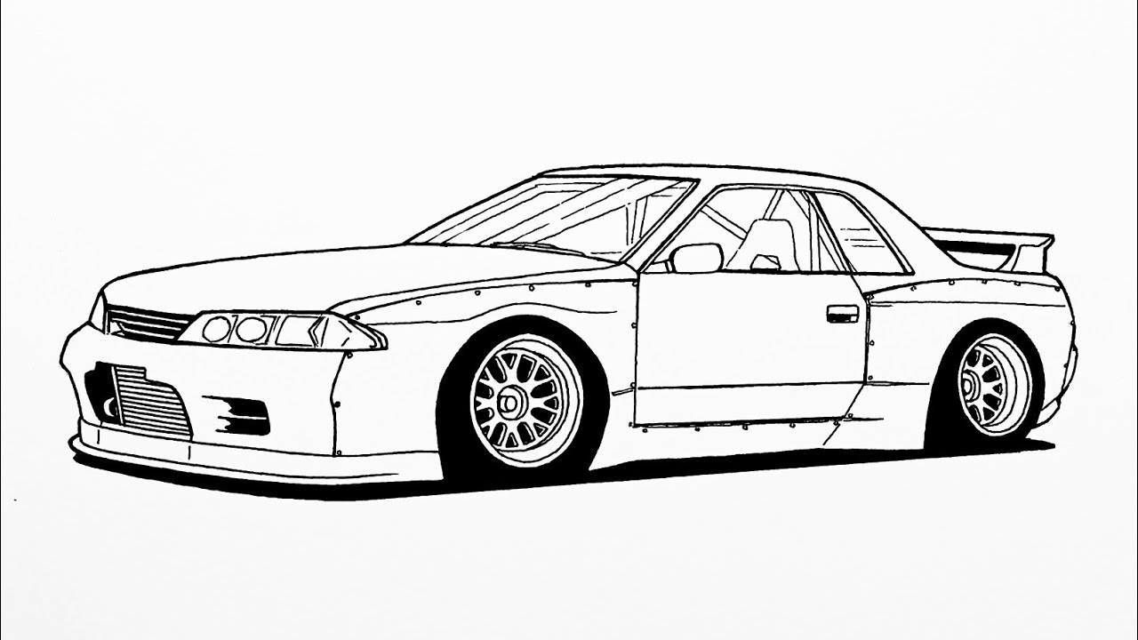 How to draw a nissan skyline gt