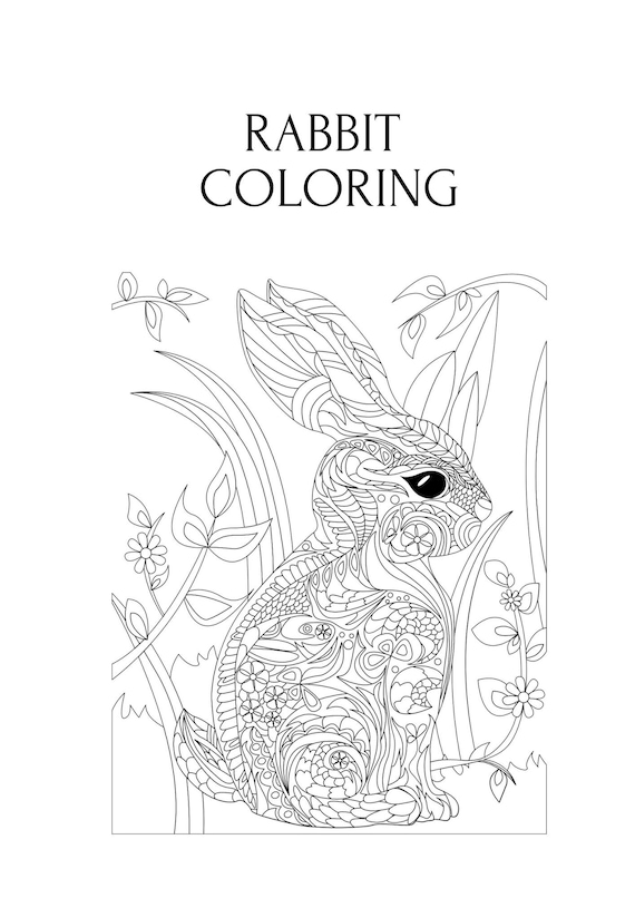 Rabbit printable digital coloring page easter coloring book digital floral rabbit coloring page coloring bunny printable hare coloring