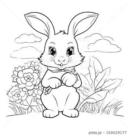 Bunny with a ripe tasty carrot coloring page