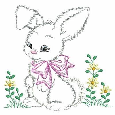 Vintage baby bunny embroidery design