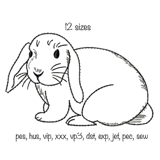 Sizes pet bunny rabbit sketch outline machine embroidery design quick stitch